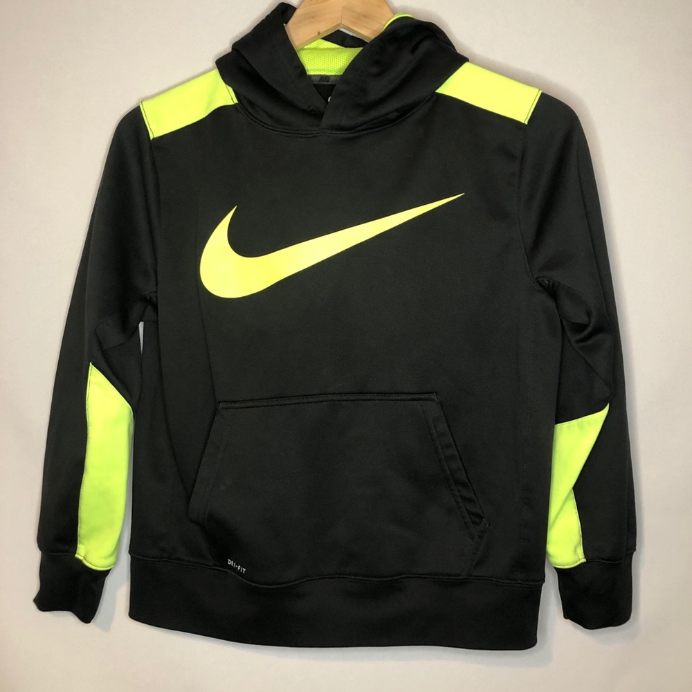 Nike Dry Fit Black Neon Green Hoodie Youth Small